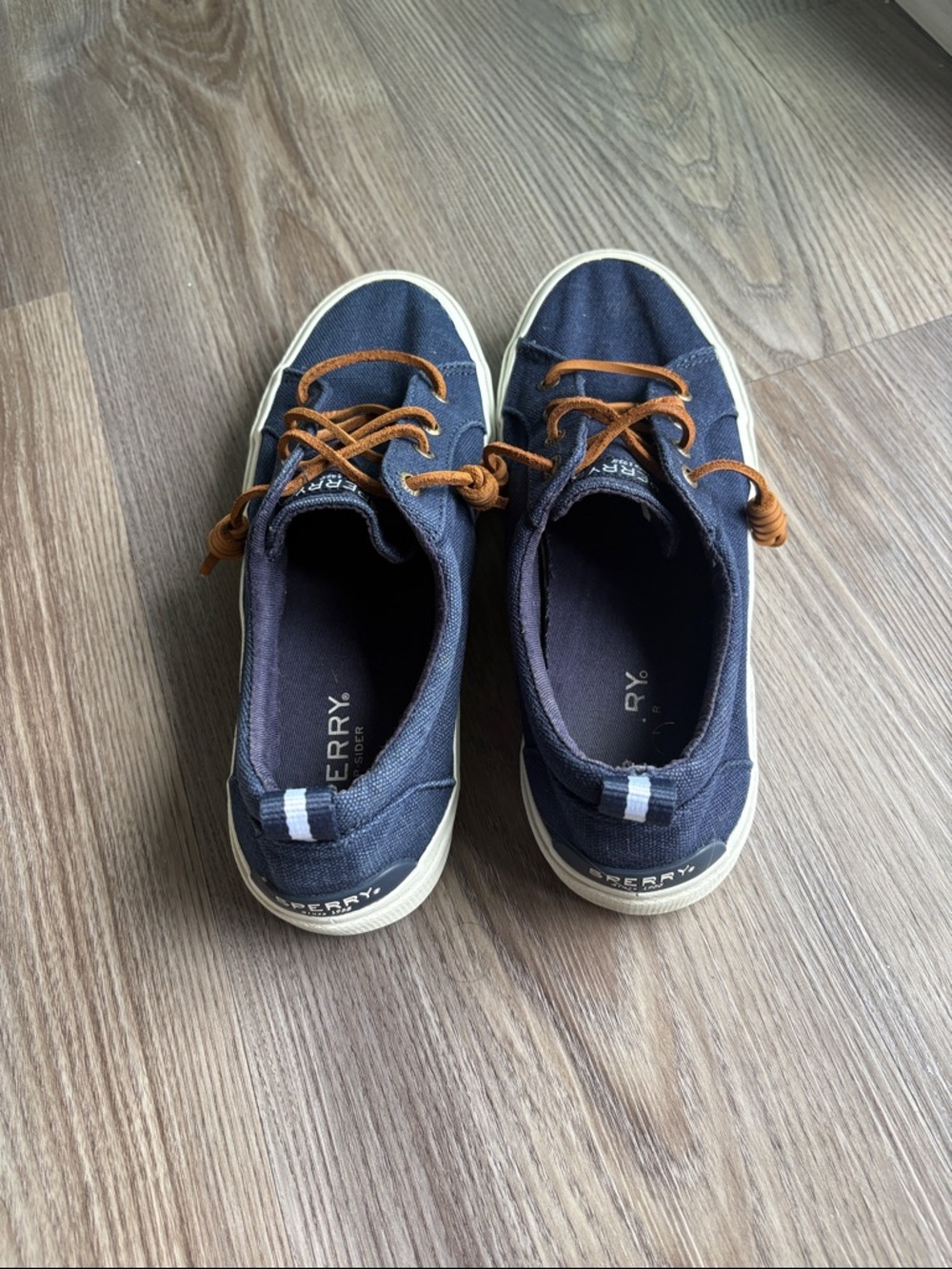 Sperry Navy Canvas Low-Profile Boat Shoes with Brown Laces - Picture 3 of 6